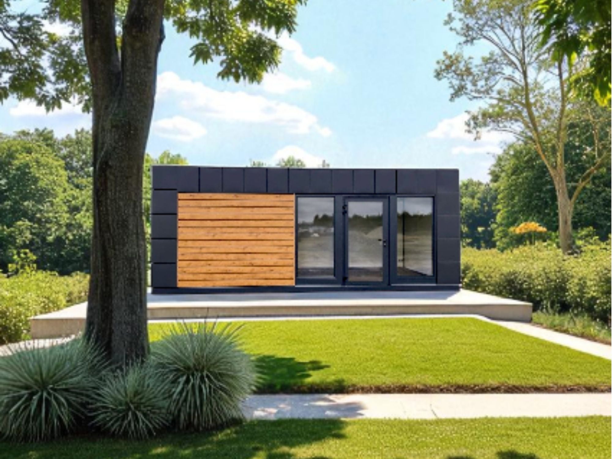 Ce studio de jardin signé MAISON INNOV s’impose par son esthétique minimaliste et sa qualité de fabrication. Compact, lumineux et bien isolé, il s’adapte à tous les besoins de vie ou de travail, à partir de 17 880 €.