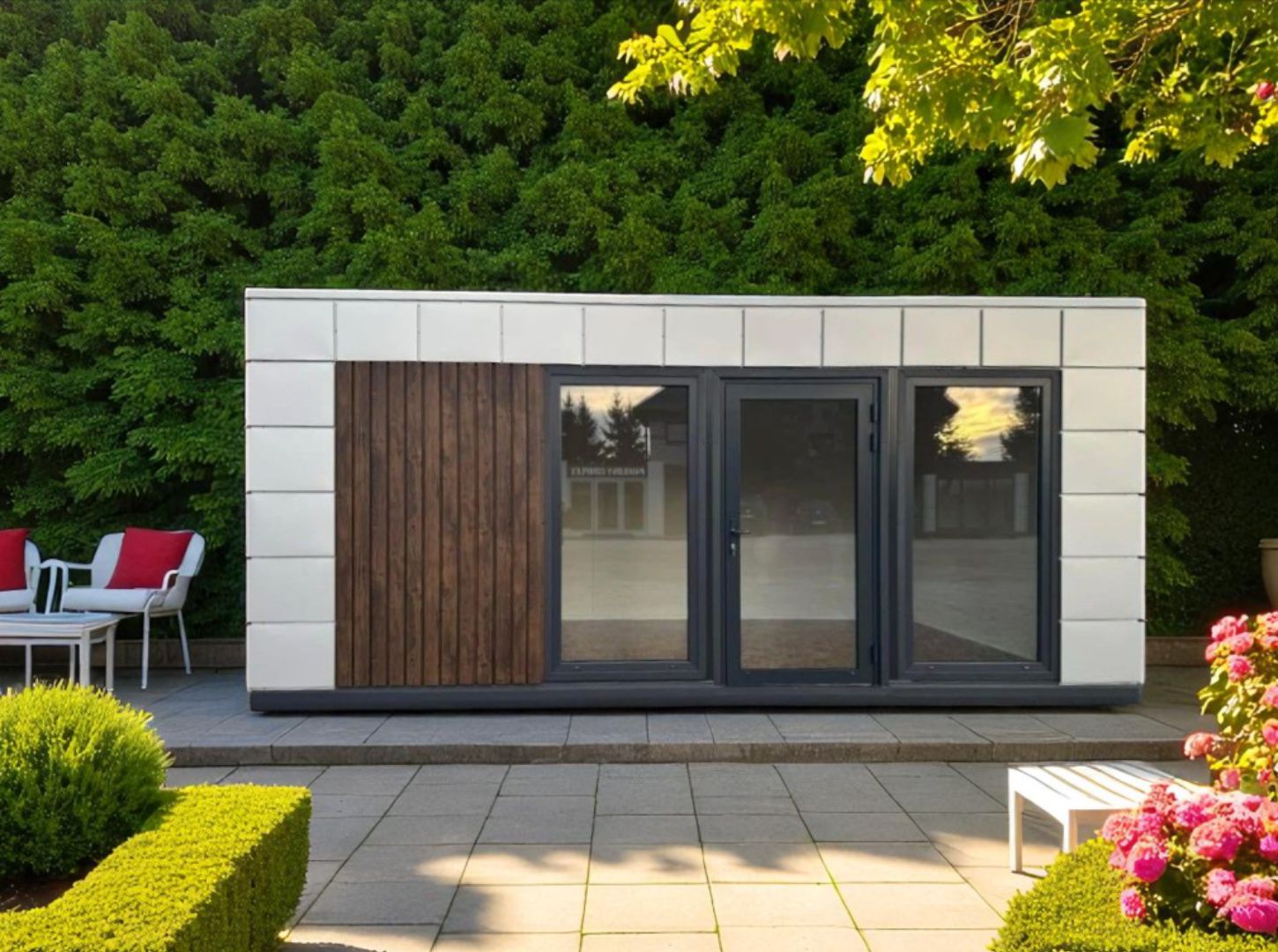 Le bungalow de jardin Maison Innov marie modernité et sérénité.
Avec son mélange de bois et de blanc lumineux, il crée un espace apaisant, idéal pour la détente ou le télétravail au cœur de la nature.