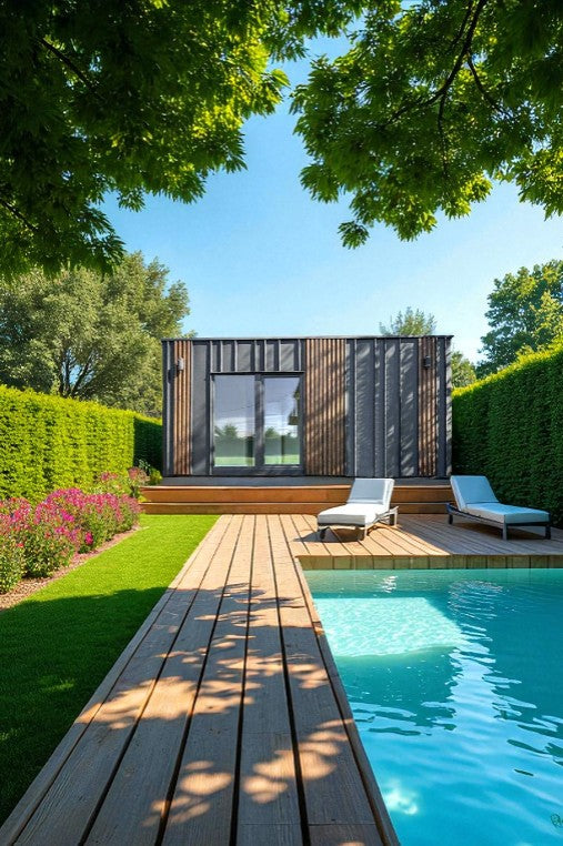 Le Pool House Provence signé Maison Innov marie élégance moderne et charme naturel.
Avec sa façade en bois et métal noir, sa terrasse boisée et sa piscine épurée, il crée un espace de détente raffiné et lumineux, idéal pour profiter de l’été en toute sérénité.